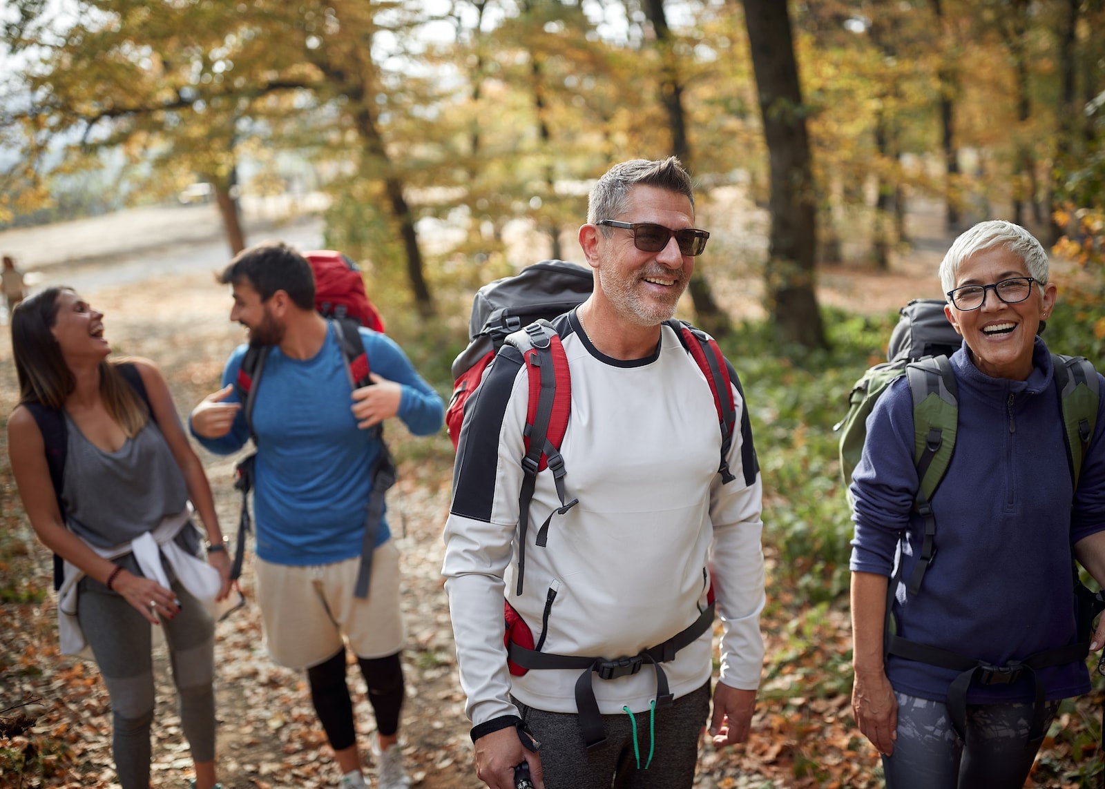Famly hiking along a trail