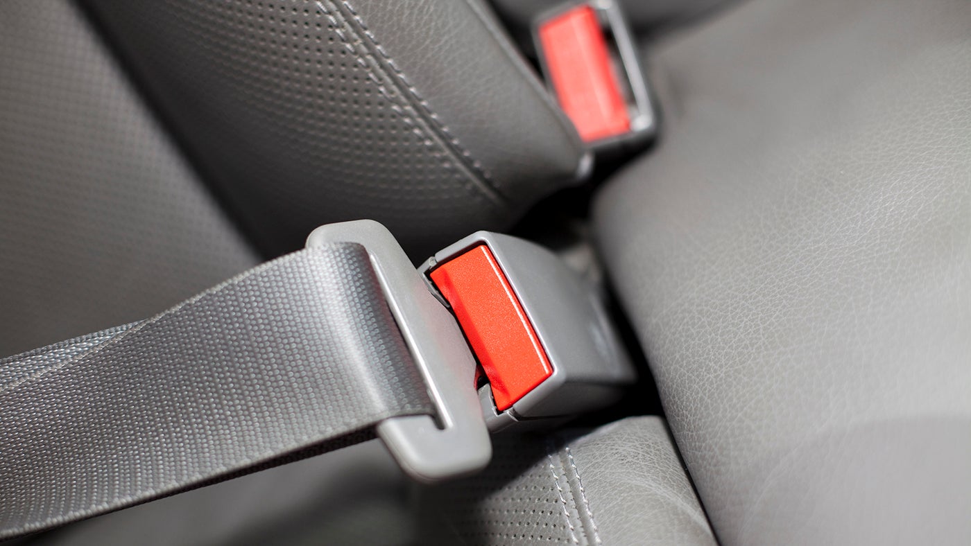 Closeup of Gray Seatbelt fastened